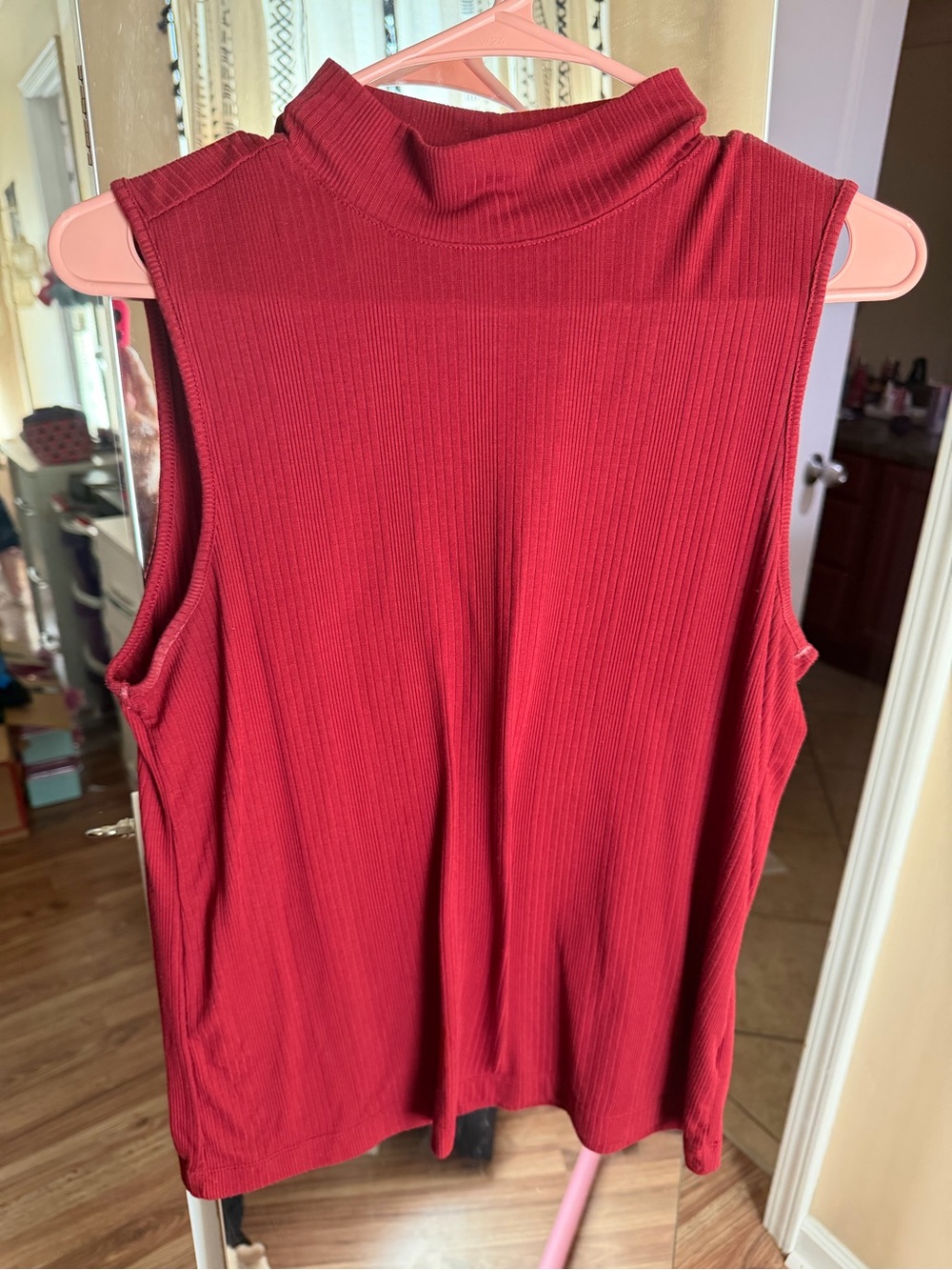 Time and Tru Ribbed Mock Neck Tank Top - Red